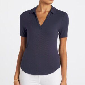 NWT Michael Stars Nico Polo Tee Navy Blue Ribbed‎ Size XL